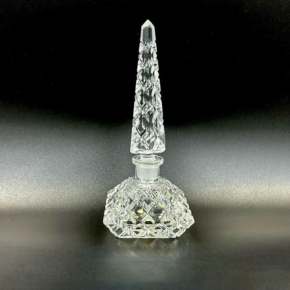 Antique Czech Clear Crystal Cushion Perfume Bottle Tall Spire Stopper